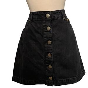 Y2K Black Denim Button-Front A-Line Mini Skirt Size XL